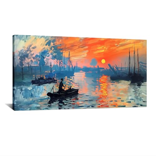 HNKDKJ Sonnenaufgang impressionistische Wandkunst berühmte Gemälde Poster farbenfrohe schicke Leinwanddrucke Wandkunst von Claude Monet Drucke 35x65cm/14x26 Zoll–Innenrahmen von HNKDKJ