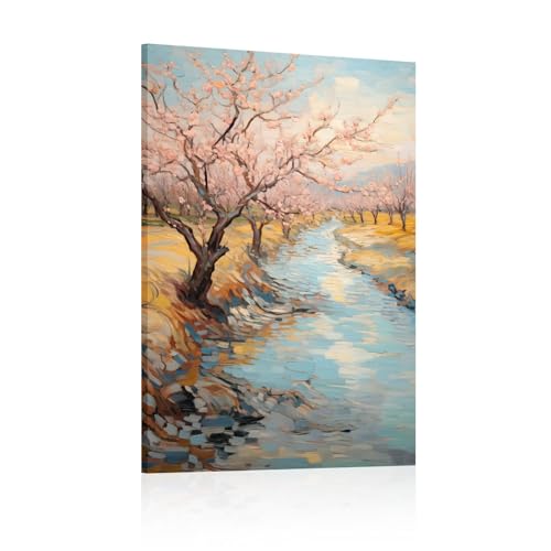 HNKDKJ Wandkunstdruck, rosa romantische Landschaft mit Bäumen von Vincent van Gogh, florale Leinwand-Wandkunst, berühmte Gemäldedrucke, 40 x 60 cm/16 x 24 Zoll – Innenrahmen von HNKDKJ