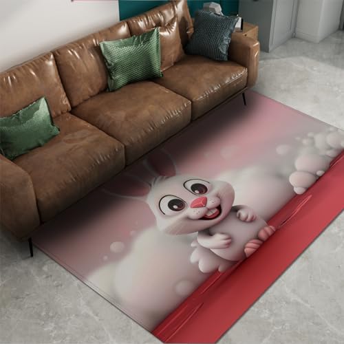 HOBBOY Rosa Bereich Teppich Niedliches Kaninchen Badezimmerteppich Cartoon Tier Bodenmatte Anti-Rutsch-Teppich für Kinder Zimmer Wohnzimmer Schlafzimmer Wohnkultur 50 x 80 cm von HOBBOY