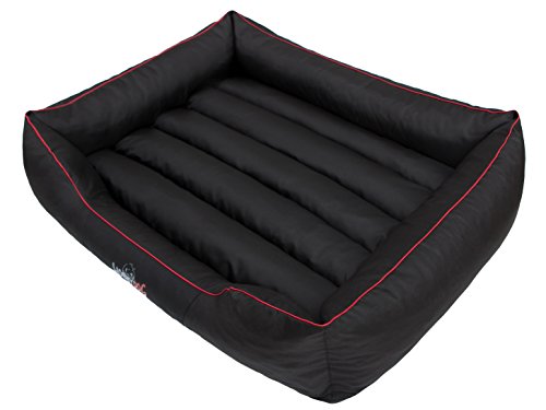 HOBBYGARDEN Haustierbett Hundeliegen Kissen Liegen Hundebett Rastplatz Hundekissen Bett Tierbett Hundesofa Matratze, XXXL - 140 x 115 cm Schwarz mit rotem Rand von HOBBYGARDEN