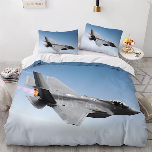 Bettwäsche 135x200 Kinder Tarnkappenjäger F-35 Des US-Militärs Bettwäsche Set 3 Teilig Weiche Mikrofaser 3d Druck Flugzeug Bettbezüge 135x200 cm Mit Reißverschluss Et 2 Kissenbezüge 80x80,Bettwaren von HOFFTI