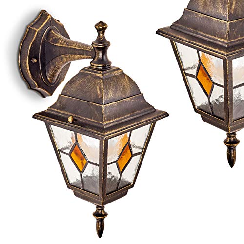 Außenwandleuchte Antibes, Wandlampe abwärts in antikem Look, Aluguß in Braun/Gold m. Klarglas-Scheiben, Wandleuchte m. E27-Fassung, max. 60 Watt, Retro/Vintage Außenleuchte für Terrasse u. Hof von HOFSTEIN