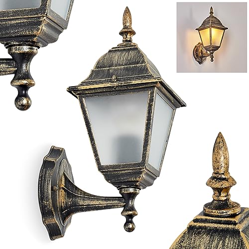 Außenwandleuchte Naofe, Wandlampe aufwärts in antikem Look aus Metall/Glas in Braun-Gold/Milchglas, Wandleuchte im klassischen Landhaus-Stil, Außenleuchte für Terrasse, 1x E27, ohne Leuchtmittel, IP44 von HOFSTEIN