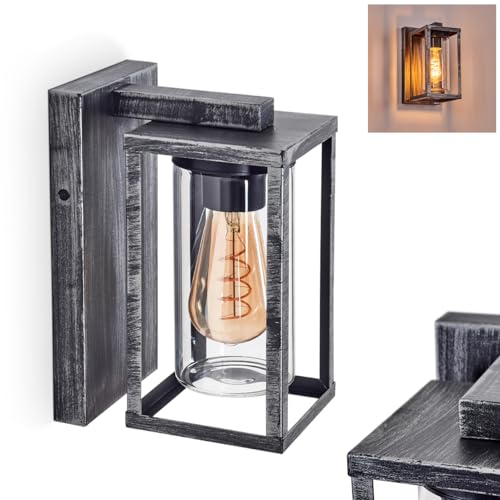 Außenwandleuchte Portalis, Wandlampe im modernen Look aus Metall/Glas in Schwarz-Silberfarben/Klar, Wandleuchte im Industrial-Design, Außenleuchte für Terrasse/Veranda, 1 x E27, ohne Leuchtmittel Außenwandleuchte Portalis, Wandlampe im modernen Look aus Metall/Glas in Schwarz-Silberfarben/Klar, Wandleuchte im Industrial-Design, Außenleuchte für Terrasse/Veranda, 1 x E27, ohne Leuchtmittel von HOFSTEIN