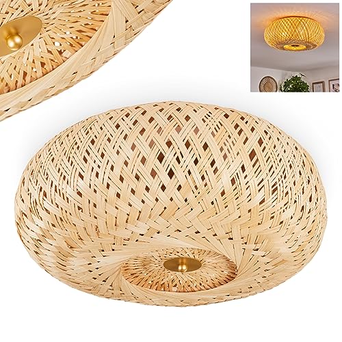 Deckenleuchte Bauro, moderne Deckenlampe aus Metall/Rattan in Messingfarben/Natur, Deckenleuchte im Boho-Design mit tollem Lichteffekt an der Decke, Ø 50 cm, 3-flammig, 3 x E27, ohne Leuchtmittel von HOFSTEIN