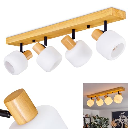 Deckenleuchte Miguas, moderne Deckenlampe aus Holz/Metall/Glas in Naturfarben/Schwarz/Weiß, Leuchte 4-flammig im skandinavischen Design mit verstellbaren Strahlern, 4 x E14, ohne Leuchtmittel Deckenleuchte Miguas, moderne Deckenlampe aus Holz/Metall/Glas in Naturfarben/Schwarz/Weiß, Leuchte 4-flammig im skandinavischen Design mit verstellbaren Strahlern, 4 x E14, ohne Leuchtmittel von HOFSTEIN