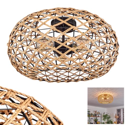 Deckenleuchte Mulstrand, moderne Deckenlampe aus Holz/Rattan/Metall in Natur/Schwarz, Deckenleuchte im Boho-Design mit tollem Lichteffekt an der Decke, Ø 50 cm, 3-flammig, 3 x E27, ohne Leuchtmittel von HOFSTEIN