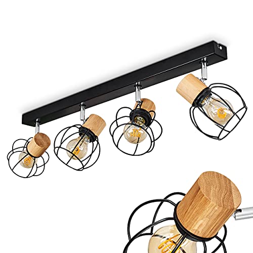 Deckenleuchte Orkanger, moderne Deckenlampe aus Metall/Holz in Schwarz/Chrom/Natur, Leuchte im Vintage Design mit Lichteffekt, mit verstellbaren Strahlern, 4-flammig, 4 x E27, ohne Leuchtmittel von HOFSTEIN