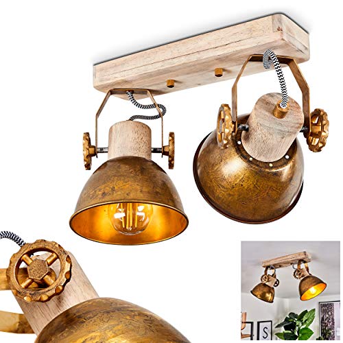 Deckenleuchte Orny, 2-flammiger Deckenstrahler aus Holz und Metall in bronzefarben, Industrial/Vintage Look Zimmerlampe, 2 x E27, die Leuchtenköpfe sind verstellbar,ohne Leuchtmittel von HOFSTEIN