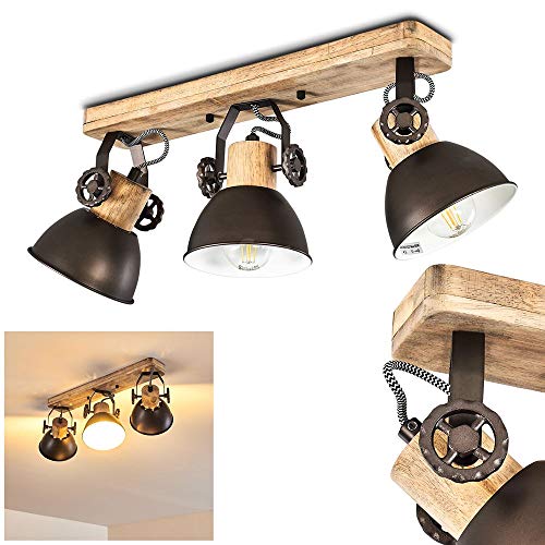 Deckenleuchte Orny, 3-flammig, mit verstellbaren Strahlern, Deckenlampe aus Metall/Holz in Schwarz/Natur, 3 x E27-Fassung, Spot im Retro/Vintage Design, ohne Leuchtmittel von HOFSTEIN