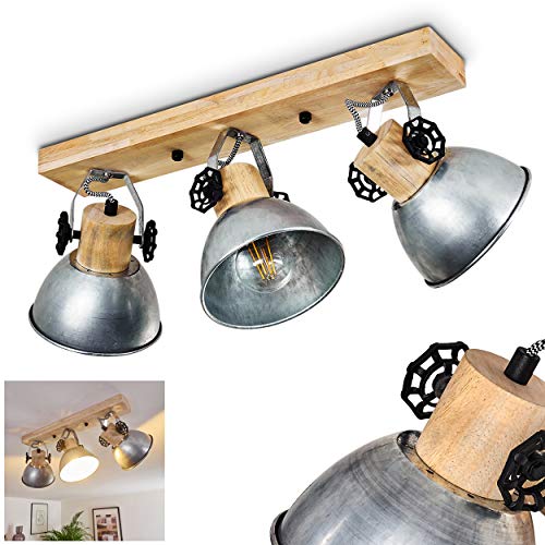 Deckenleuchte Orny, Deckenlampe aus Metall/Holz in Zink/Braun, 3-flammig, mit verstellbaren Strahlern, 3 x E27-Fassung, Spot im Retro/Vintage Design, ohne Leuchtmittel von HOFSTEIN