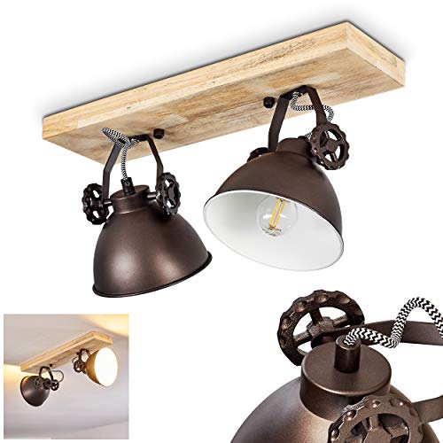 Deckenleuchte Svanfolk, Deckenlampe aus Metall/Holz in Schwarz-Braun/Natur, 2-flammig, mit verstellbaren Strahlern, 2 x E14-Fassung, Retro/Vintage Design, ohne Leuchtmittel von HOFSTEIN