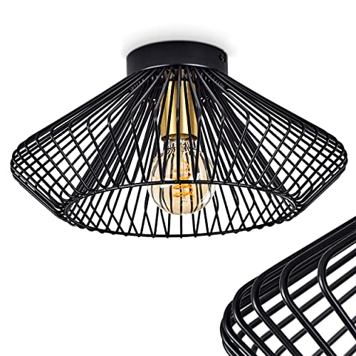 Deckenleuchte Wemude, runde Deckenlampe aus Metall in Schwarz/Goldfarben, Leuchte in Gitter-Optik mit tollen Lichteffekten an der Decke, Ø 38,5 cm, 1-flammig, 1 x E27, ohne Leuchtmittel von HOFSTEIN