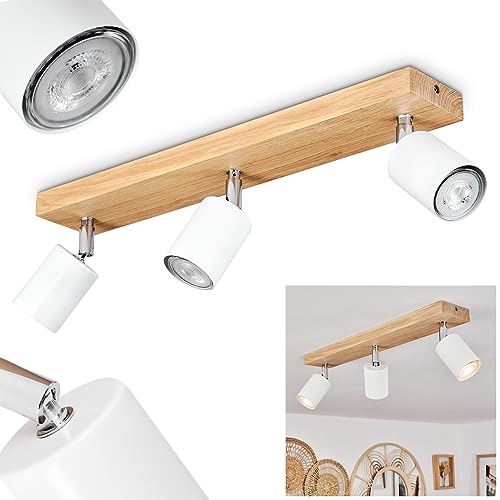 HOFSTEIN Deckenleuchte Nazca, moderne Deckenlampe aus Metall/Holz in Weiß/Chromfarben/Natur, Deckenleuchte im skandinavischen Design mit verstellbaren Schirmen, 3-flammig, 3 x GU10, ohne Leuchtmittel von HOFSTEIN