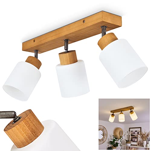 HOFSTEIN Deckenleuchte Tercier, moderne Deckenlampe aus Holz/Metall/Glas in Natur/Altsilber/Weiß, Leuchte im skandinavischen Design mit verstellbaren Schirmen, 3-flammig, 3 x E14, ohne Leuchtmittel von HOFSTEIN