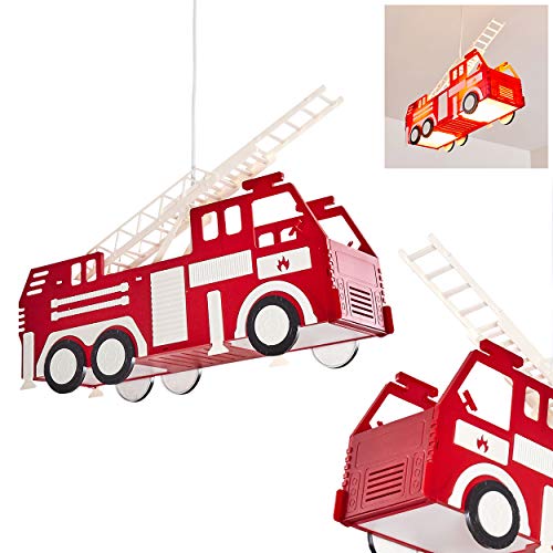 Pendelleuchte Praya, rotes Feuerwehrauto als Hängelampe aus Kunststoff für das Kinderzimmer, 2 x E27, Feuerwehr Hängeleuchte, ohne Leuchtmittel von HOFSTEIN