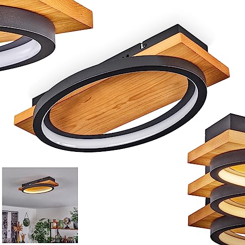 LED Deckenleuchte Pompu, dimmbare Deckenlampe aus Metall/Holz/Kunststoff in Natur/Schwarz, Leuchte im skandinavischen Design, dimmbar über Lichtschalter, 1800 Lumen, 3000 Kelvin, 1 x LED 16 Watt von HOFSTEIN