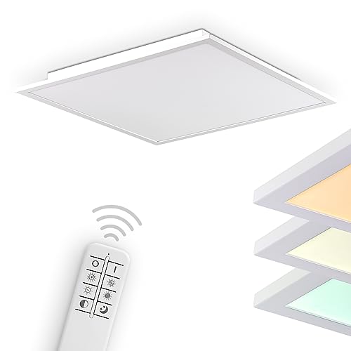 LED Panel Salmi, dimmbare Deckenleuchte aus Aluminium in Weiß, 40 Watt, 480-4800 Lumen, 3000-6000 K, Deckenpanel bedienbar über Smartphone-App (iOS & Android), Sprachsteuerung o. Fernbedienung von HOFSTEIN