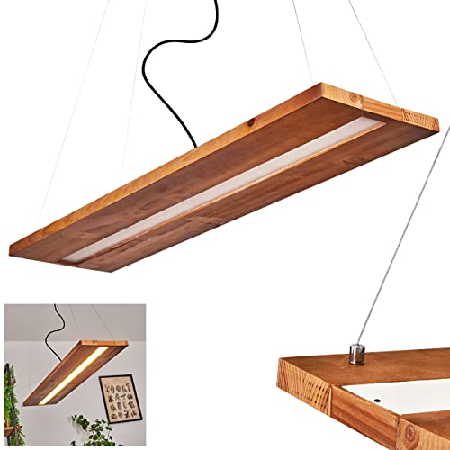 LED Pendelleuchte Versoix, verstellbare Hängelampe aus Metall/Holz/Kunststoff in Schwarz/Chrom/Natur/Weiß, Hängeleuchte m. Schirm aus Echtholz, Höhe max. 144 cm, LED 30 Watt, 1758 Lumen, 3000 Kelvin von HOFSTEIN