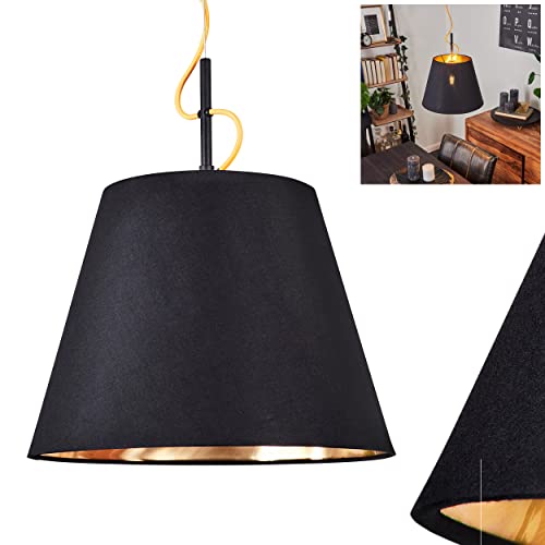 Pendelleuchte Saillon, moderne Hängeleuchte aus Metall/Stoff in Schwarz/Goldfarben, Pendelleuchte im Retro/Vintage-Design, Schirm aus Stoff (Ø 35cm), Höhe max. 160cm, 1-flammig, E27, ohne Leuchtmittel von HOFSTEIN