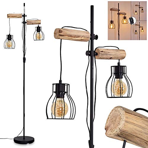 Stehlampe Gondo, Vintage Stehleuchte aus Metall/Holz in Schwarz/Natur, 2-flammig, 2 x E27-Fassung, Bodenleuchte im Retro/Vintage Design in Gitter-Optik m. An-/Ausschalter, ohne Leuchtmittel Stehlampe Gondo, Vintage Stehleuchte aus Metall/Holz in Schwarz/Natur, 2-flammig, 2 x E27-Fassung, Bodenleuchte im Retro/Vintage Design in Gitter-Optik m. An-/Ausschalter, ohne Leuchtmittel von HOFSTEIN