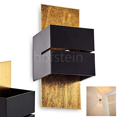 Wandlampe Tora aus Metall in Schwarz/Gold mit Schlitz, moderne Wandleuchte mit Lichteffekt, 1 x G9-Fassung, Cube/Innenwandleuchte mit Up & Down-Effekt, ohne Leuchtmittel von HOFSTEIN