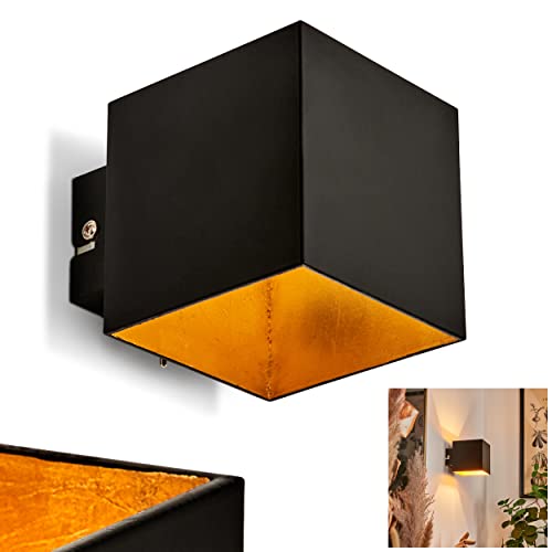 Wandlampe Varco aus Metall in Schwarz/Gold, moderne Wandleuchte mit Lichteffekt, 1 x G9-Fassung, Cube/Innenwandleuchte mit Up & Down-Effekt, ohne Leuchtmittel von HOFSTEIN