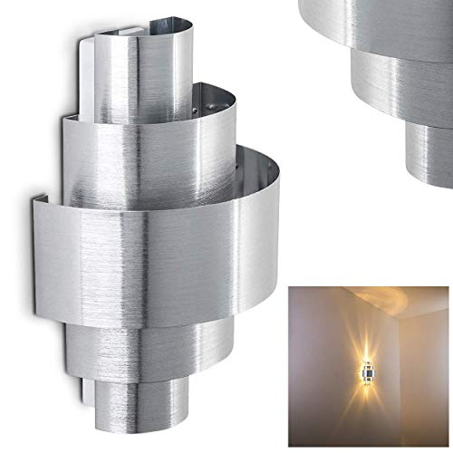 Wandlampe Lucillo aus Metall in Aluminium gebürstet, moderne Wandleuchte mit Up & Down-Effekt, 1 x E14, Innenwandleuchte mit Lichteffekt, ohne Leuchtmittel von HOFSTEIN