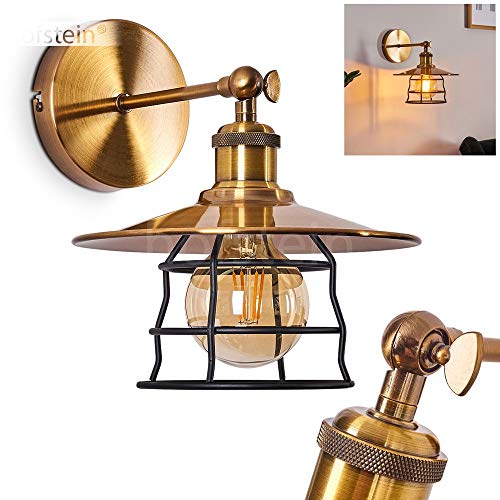 Wandleuchte Moena, verstellbare Wandlampe aus Metall in Bronze/Gold/Schwarz, 1-flammig, 1 x E27, Wandspot im Retro/Vintage Design in Gitter-Optik mit Lichteffekt, ohne Leuchtmittel von HOFSTEIN