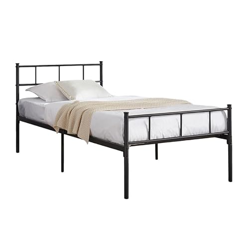 HOGAR24 ES | Einzelbett mit Stauraum unter dem Bett | Metallrahmen mit Beinen 90 x 190 cm | Bettgestell mit Kopfteil | Farbe Schwarz | einfache Montage von HOGAR24 ES