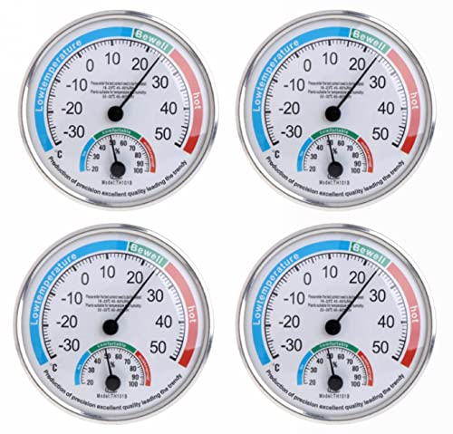 HOHOVYVY Hygrometer Innen Analog, Thermometer Aussen,13cm Thermometer und Hygrometer, Analoges Thermo-Hygrometer Geeignet für Häuser, Gewächshäuser, Gärten, Autos, Batteriefrei, 4 Stücke von HOHOVYVY