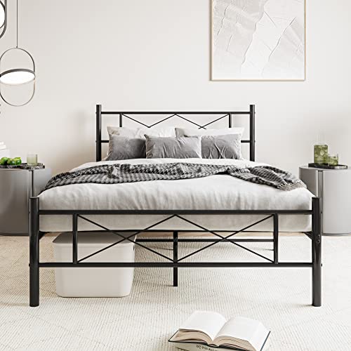 HOJINLINERO Bettrahmen aus Metall|Metallbett Bettgestell mit Lattenrost,Modern Gästebett Jugendbett mit Lattenrost,Leichte Montage, Umfangreicher Stauraum,Bett 120 x 200 cm,Schwarz von HOJINLINERO