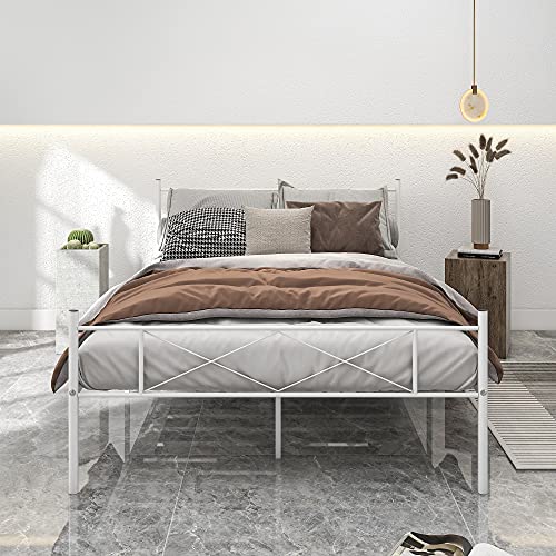 HOJINLINERO Bettrahmen aus Metall|Metallbett Bettgestell mit Lattenrost,Modern Gästebett Jugendbett mit Lattenrost,Leichte Montage, Umfangreicher Stauraum,Bett 120 x 200 cm,Weiß von HOJINLINERO