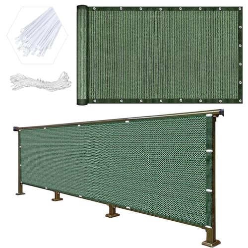 Balkon Sichtschutz Balkonumspannungen 65 x 440 cm Windschutz Staubschutz Schattierwert Balkonverkleidung Balkonbespannung mit Kabelbinder Ohne Bohren für Balkon Garten, Dunkelgrün von HOKXUAN