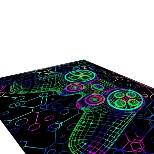 HOLAVIDA Neon Gaming Teppich, 3D Blacklight UV Reaktive Bodenmatte, rutschfeste Fluoreszierende Spielmatte, Leuchtendes Dunkelglow-in-The-Dark Spielzimmer Dekor, 180x120cm von HOLAVIDA