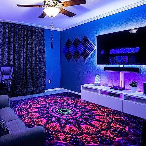 HOLAVIDA Schwarzlicht Mandala Teppich, Großer Leuchtender Teppich, rutschfeste Fluoreszierende Läufer, Leuchtender Boho Bodenmatte für Schlafzimmer Wohnzimmer 180x120cm von HOLAVIDA