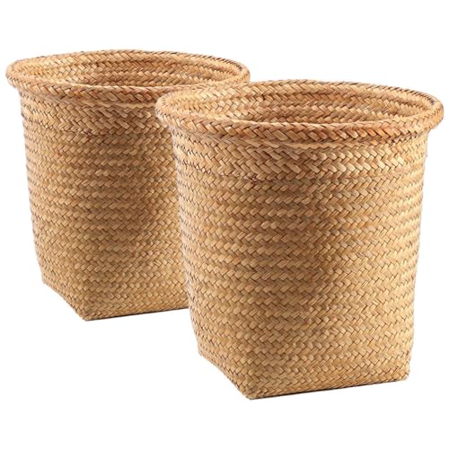 HOLIDYOYO 2 Stück Rattan-Papierkorb Handgewebter Wasserhyazinthen-Mülleimer Gewebter Korb Für Kleinigkeiten Korbgeflecht Kleine Runde Mülltonne Für Zuhause von HOLIDYOYO