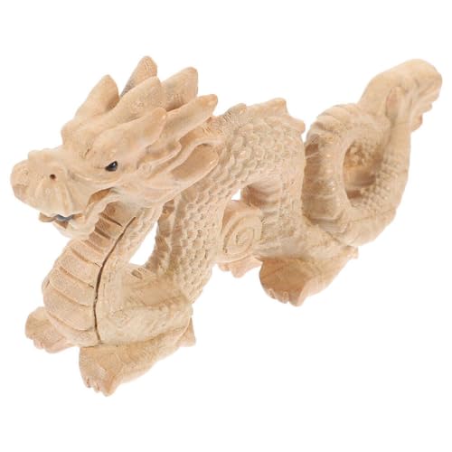 HOLIDYOYO Drachenfigur Aus Holz 2024 Chinesisches Neujahr Drachenstatue Handgeschnitztes Holz Jahr des Drachen Skulptur Chinesische Tierkreiszeichen Drachenfiguren Feng-Shui-Dekor Für Den von HOLIDYOYO