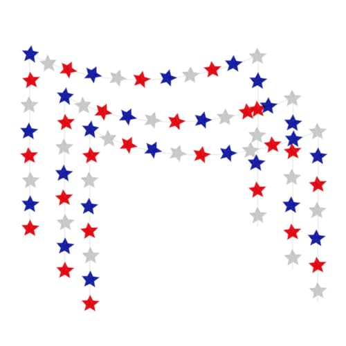 HOLIDYOYO Rot-Weiß-Blaue Stern-Luftschlangen 3 Stück Patriotische Party-Banner-Girlande 4. Juli Dekorationen Banner Unabhängigkeitstag Wimpelkette Gedenktag Hängende Dekoration von HOLIDYOYO