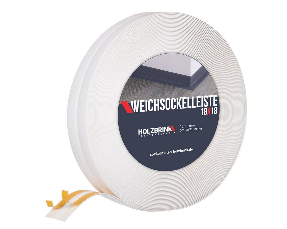 HOLZBRINK Sockelleiste PVC Weichsockelleiste selbstklebend 18x18mm Weiß, L: 500 cm, 5m Rolle, Knickleiste Abschlussleiste von HOLZBRINK