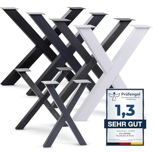 HOLZBRINK Tischbeine Metall Schwarz X-Form | Design Tischkufen/Tischgestell für Couchtisch, Esstisch, Schreibtisch, Sitzbank | 1 Stück Möbelfüße 80x72 cm von HOLZBRINK