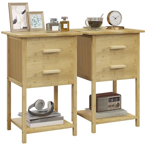 HOMCOM 2er Set Nachttisch, Nachtschrank mit Schublade, Ablage, Nachtkommode mit Griff, für Schlafzimmer, Wohnzimmer, Natur, 40 x 34 x 60 cm von HOMCOM