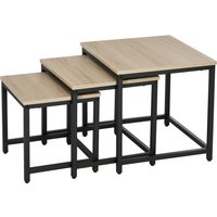 HOMCOM Couchtisch 3er-Set Beistelltisch, Satztisch mit Stahlrahmen, Sofatisch im Industriedesign, Kaffeetisch, Wohnzimmertisch mit Holzoptik, Natur von HOMCOM