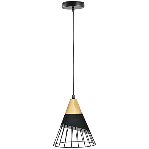 HOMCOM Hängelampe Deckenlampe mit E27 Sockel, 40 W Hängeleuchte, verstellbare Pendelleuchte, im Industrie Design für Flur, Schlafzimmer, Schwarz, Ø24 x 28cm von HOMCOM