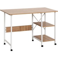 Klapptisch Schreibtisch Beistelltisch Bürotisch Mobiler Computertisch mit Rollen MDF Natur 107 x 55 von HOMCOM