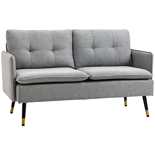 HOMCOM Polstersessel Armlehnensessel mit Kissen Loungesessel Sofa mit Leinenoptik, Stahlbeine, für Wohnzimmer, Schlafzimmer, Grau, 139 x 68 x 80 cm von HOMCOM