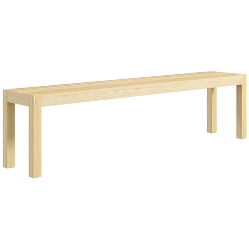 HOMCOM Sitzbank 3-Sitzer Holzbank Küchenbank im Landhaus-Stil, Essbank für Wohnzimmer, Küche, Eingang, Kiefernholz, bis 330 kg belastbar, 175 x 33 x 45 cm, Natur von HOMCOM