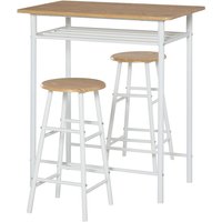 Bartisch-Stuhlset Natur Weiß 3-teilig 80 cm x 50 cm x 90 cm - Weiß+Eiche - Homcom von HOMCOM