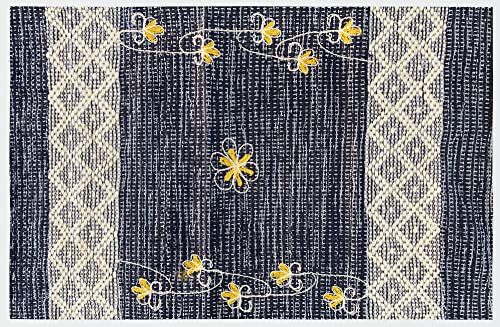 Teppich aus Baumwolle, waschbar, maschinenwaschbar, Bestickt, saugfähig, gewebter Stoff für Badezimmer, Küche, Schlafzimmer, Zuhause, 50 x 135 cm, Blau von HOME ZEN HOUSEHOLD LINEN