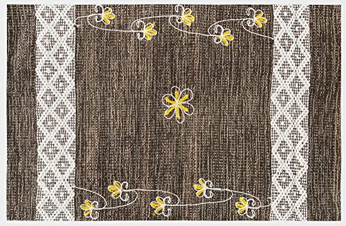 Teppich aus Baumwolle, waschbar, maschinenwaschbar, bestickt, saugfähig, gewebter Stoff für Badezimmer, Küche, Schlafzimmer, Zuhause, 50 x 80 cm, Braun von HOME ZEN HOUSEHOLD LINEN